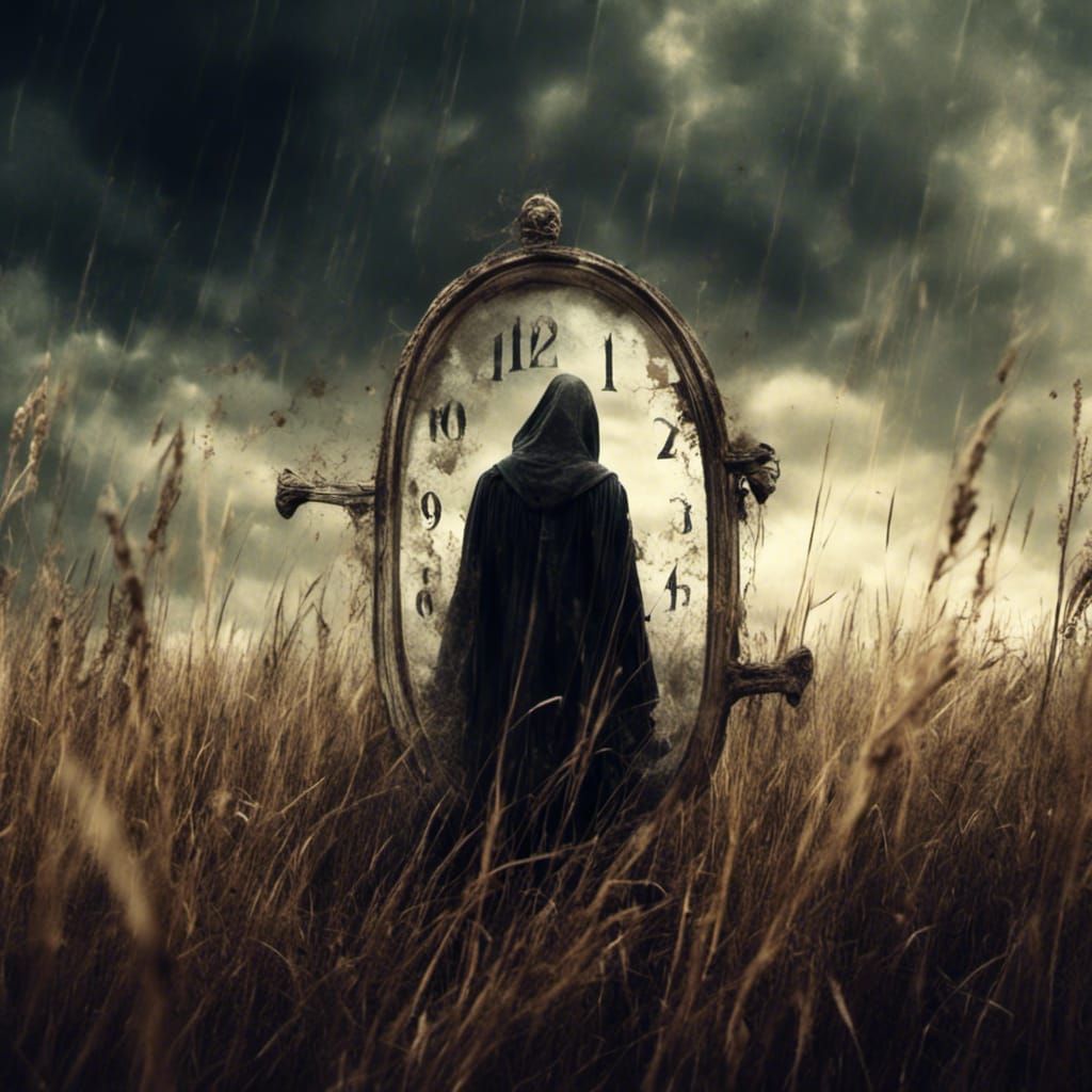 Grim Reaper with Hourglass in Sunshine Meadow