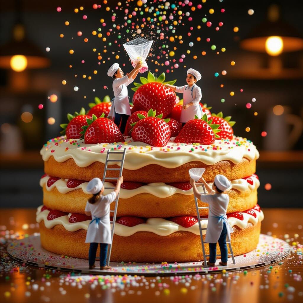 Giant Strawberry Cake Dusted with Sprinkles