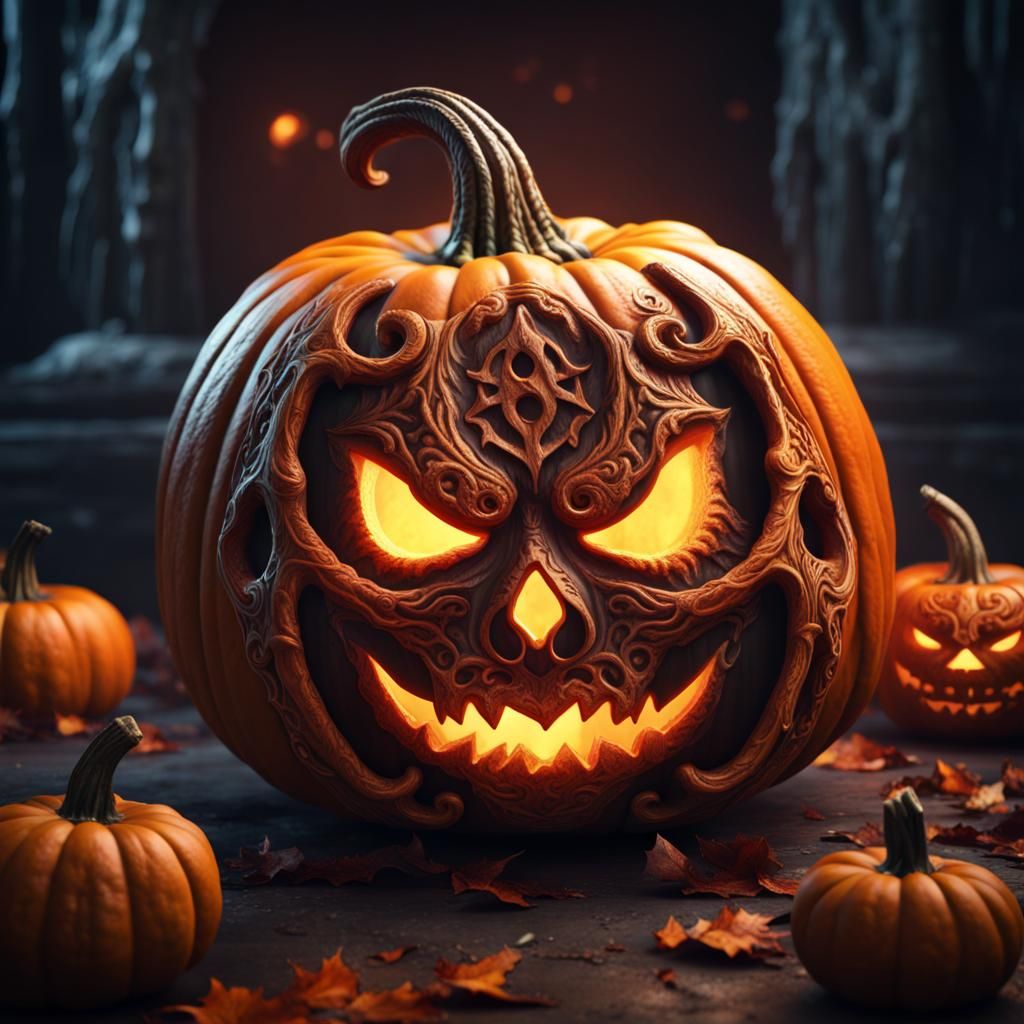 Detailed Satanic Carved Pumpkin Fantasy Concept Art