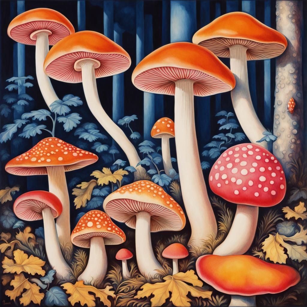 Psychedelic Mushrooms in Art Deco Style