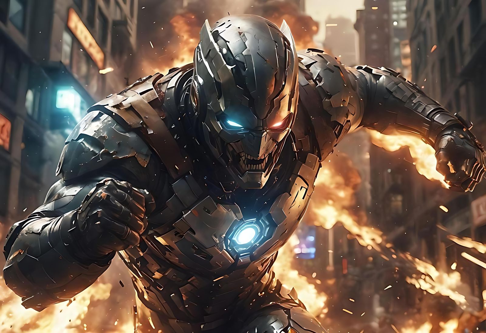 Earthquake Supervillain Destroys City, Detailed Matte Painti...