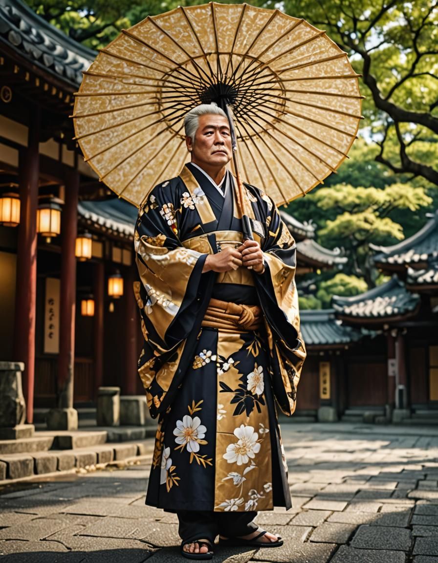 Rikishi in Kimono with Parasol: Professional Photography