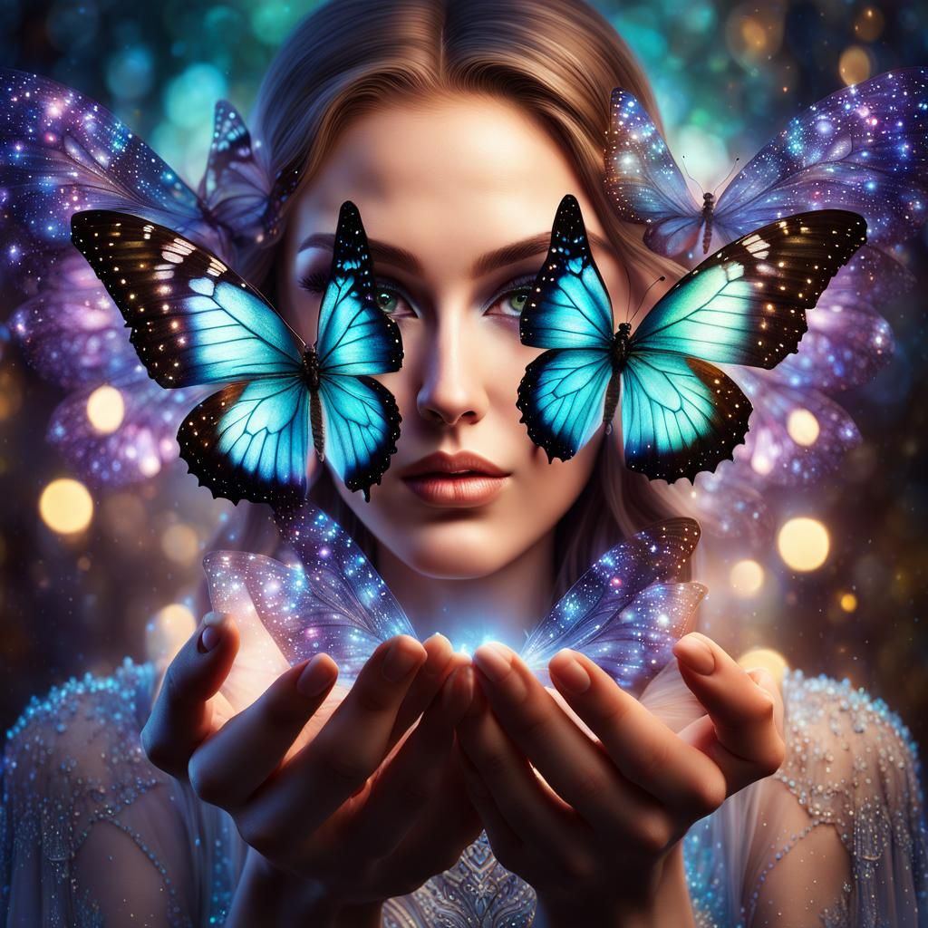 Enchanted Fae Portrait with Butterfly in Surreal Style
