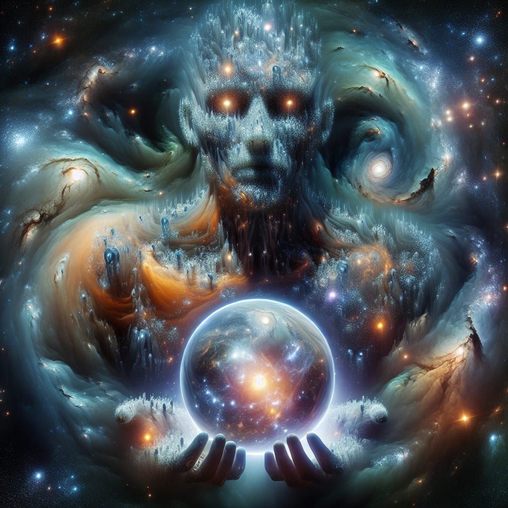 Surreal Cosmic Entity Embodies Mortality and Transformation