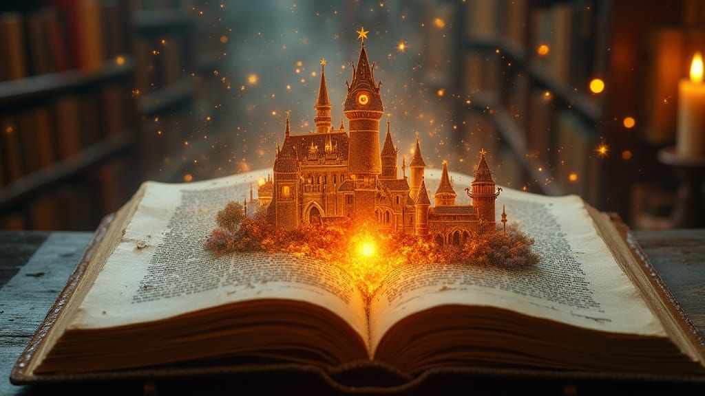 Fantasy Castle and Dragon on an Old Book