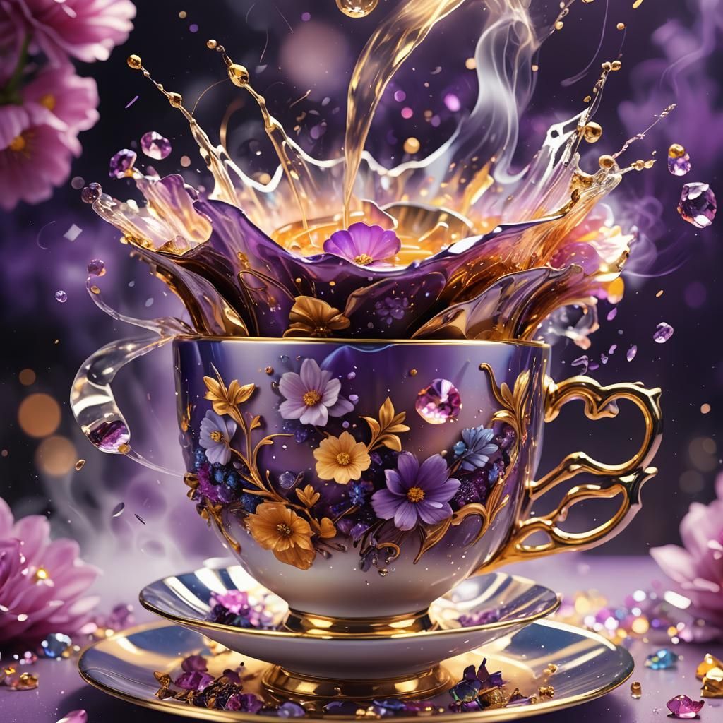 Futuristic Storm in Teacup: 3D Splash Art