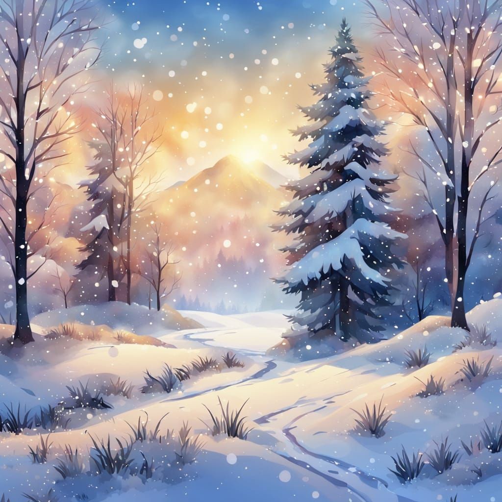 Whimsical Winter Forest in Watercolor Style