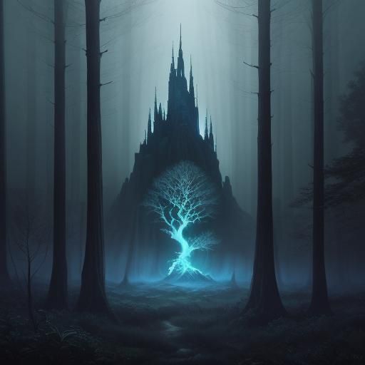 Mystical Forest Scene with Regal Figure