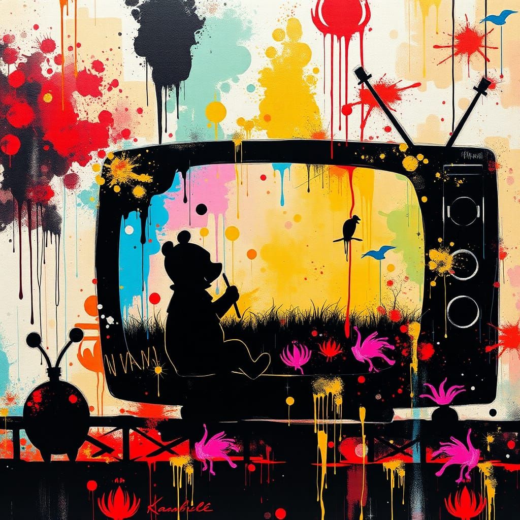 Winnie the Pooh Silhouette in Abstract Expressionism