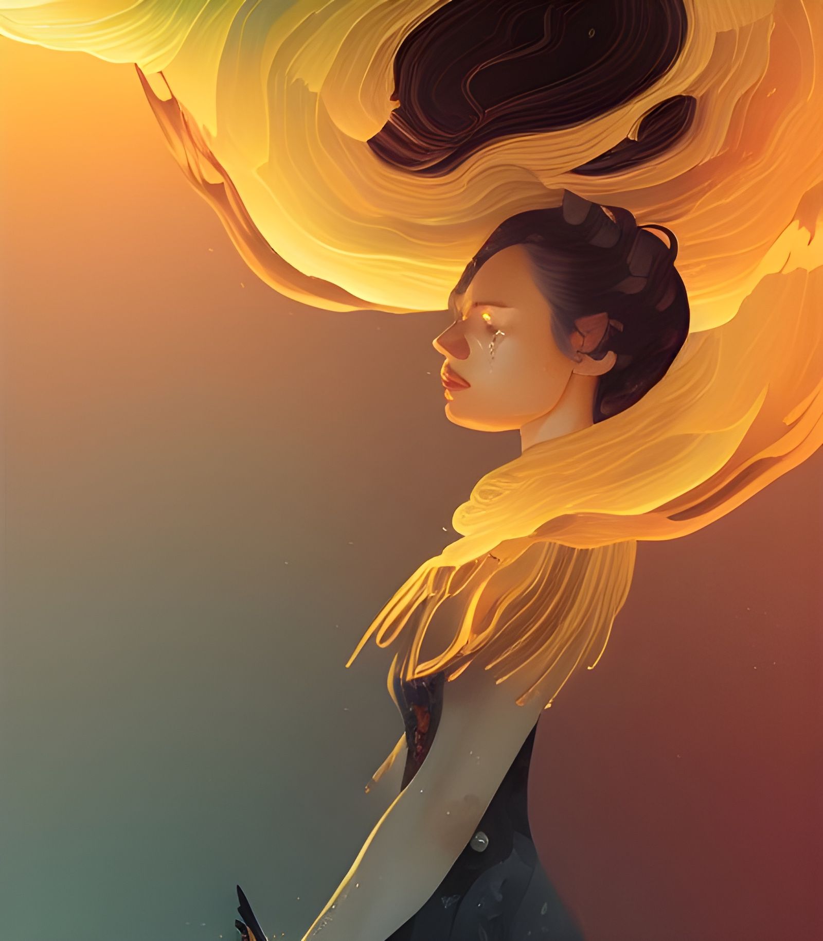 Surreal Molten Gold and Obsidian Art