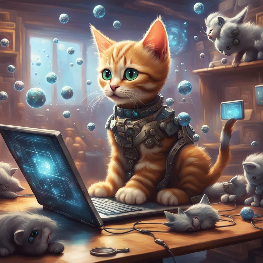 Cats Invent Purr-to-Human App, Digital Art