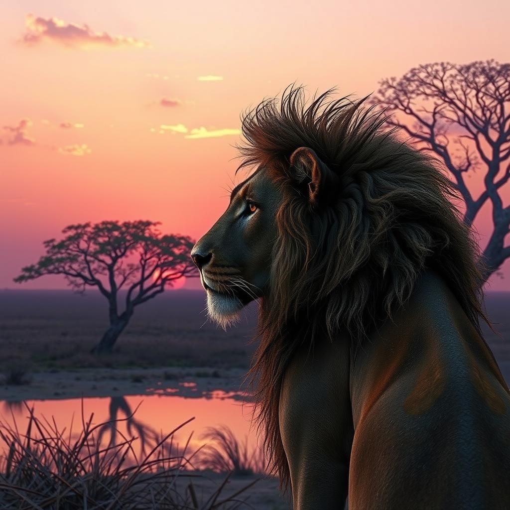 Lion Contemplates Serengeti Vista at Dusk