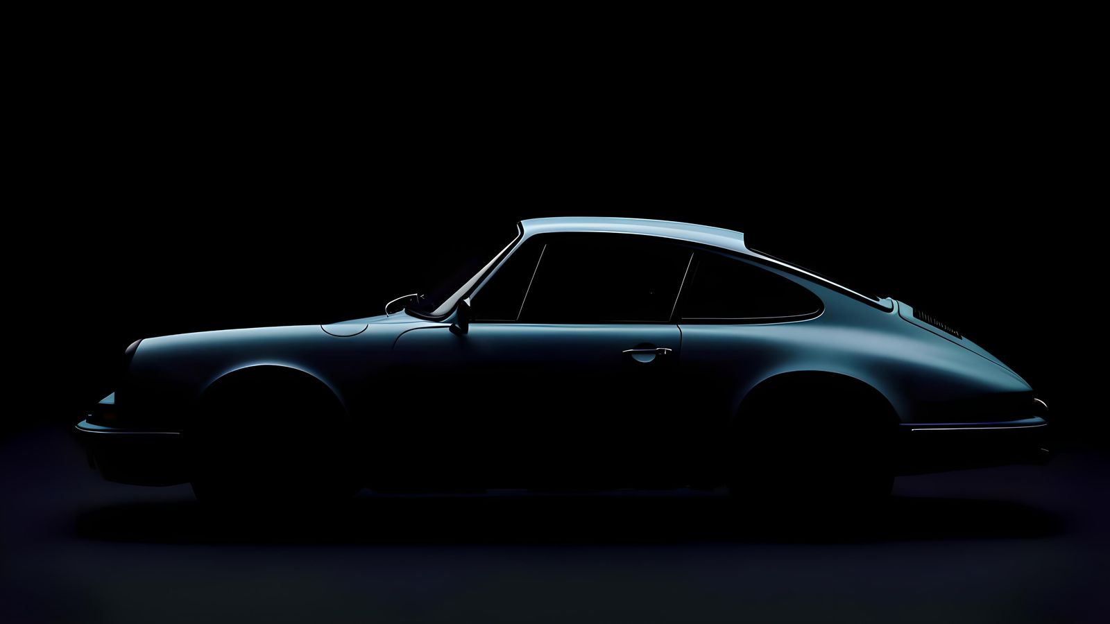 Classic Blue Porsche 911 Silhouette on Black