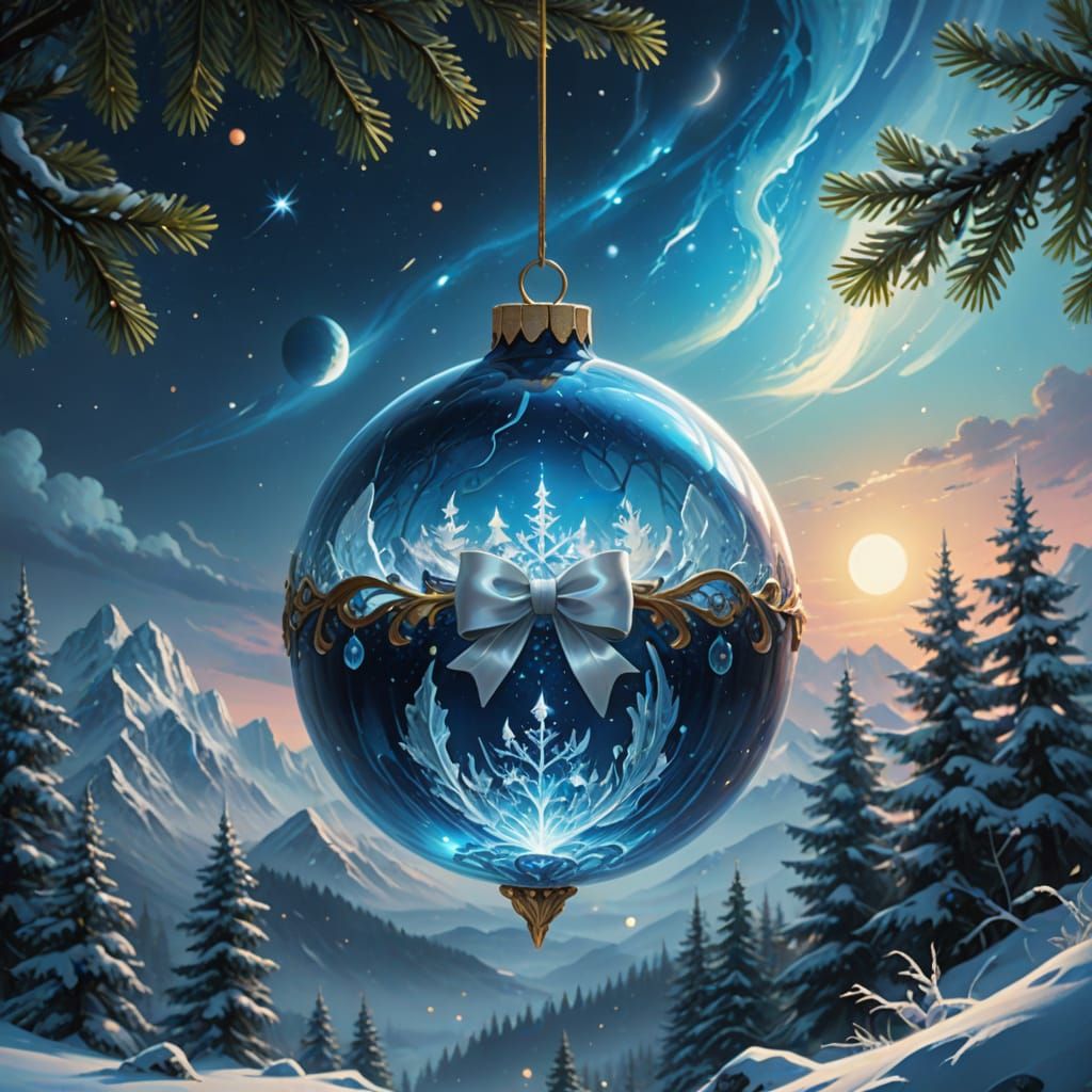 Surreal Christmas Ornament in Deep Blue