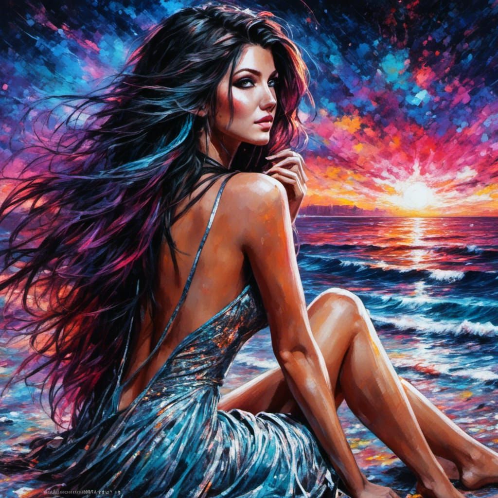 Romantic Female Beauty in Chalk Art Style