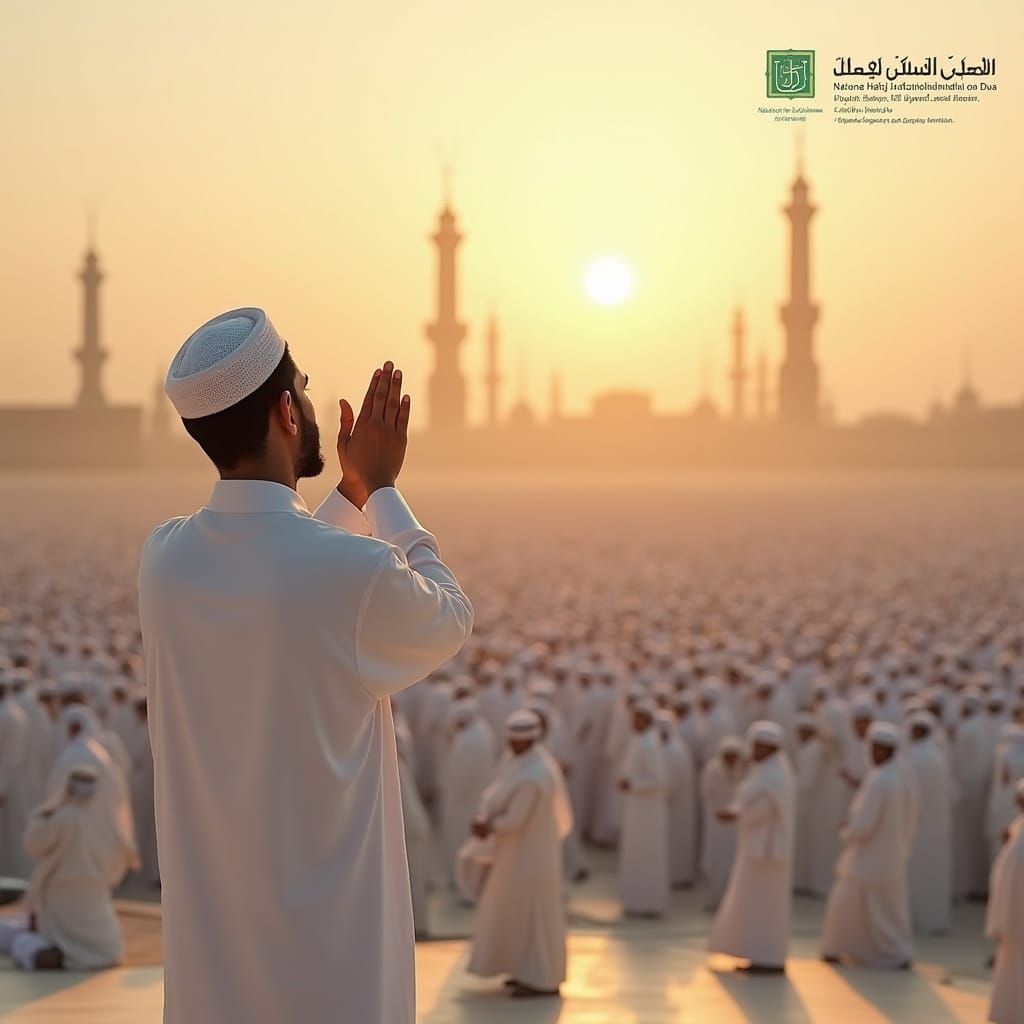 Devout Pilgrim on Mount Arafat in Golden Light