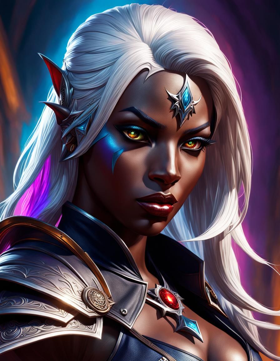 Hyperrealistic Drow Assassin in Splash Art Style
