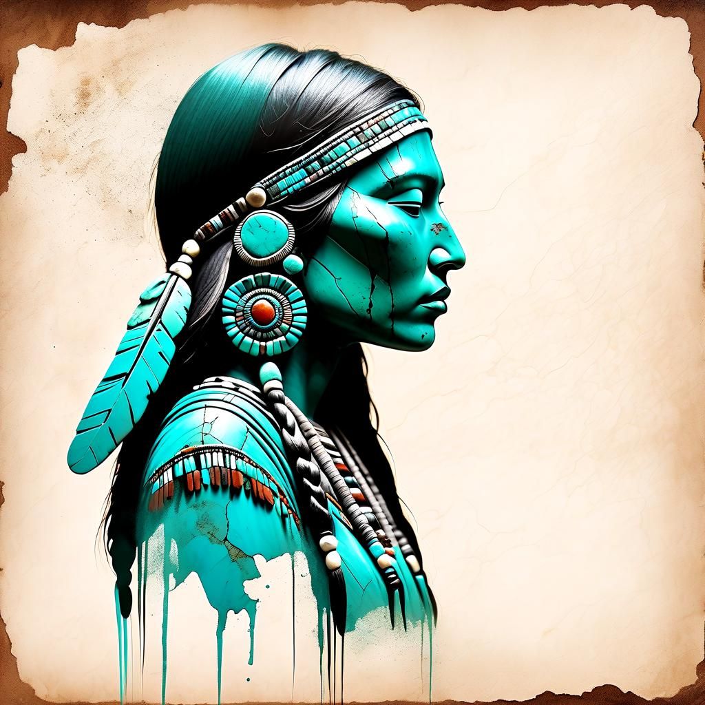 Turquoise Stone Art: Faceless Native American Woman