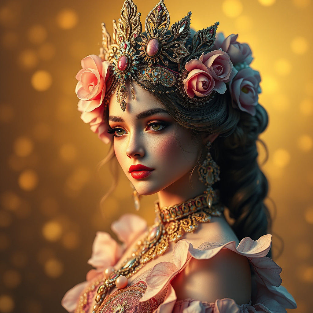 Fantasy Flower Girl Portrait in Art Nouveau Style