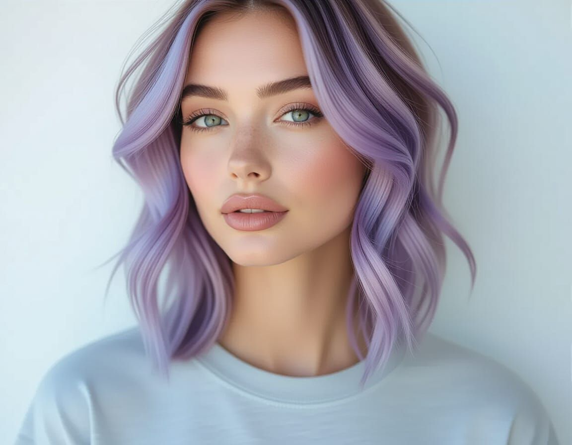 Pastel Ombre Hair Close-Up on White Background