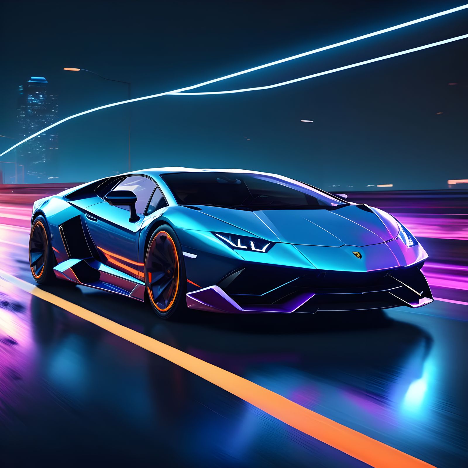 Lamborghini Sports Car Ablaze with Lightning