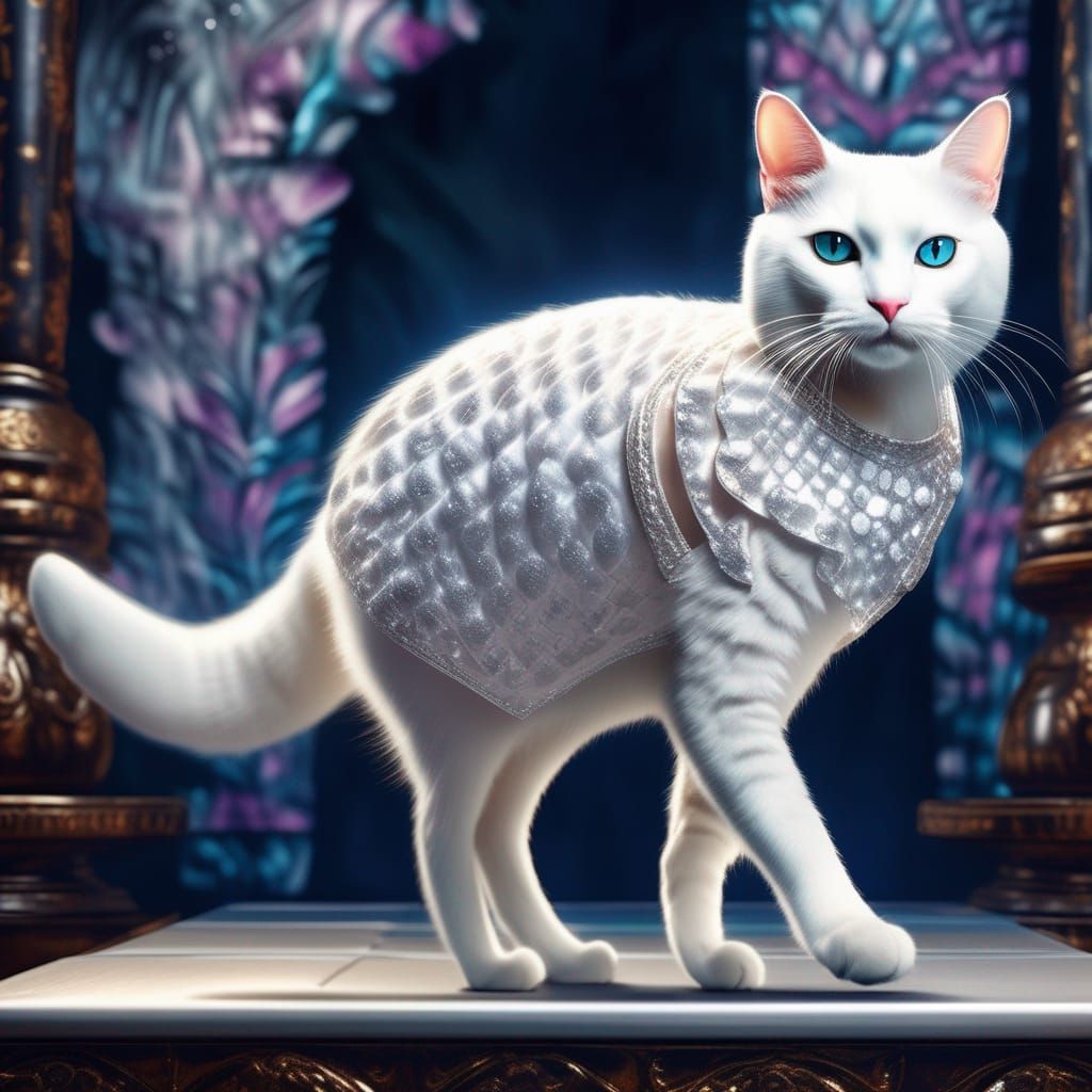 Cat Fashion Model on Catwalk in Fantasy Style