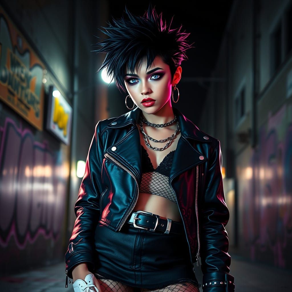 Graffiti Style 1980s Portrait of Edgy Young Woman