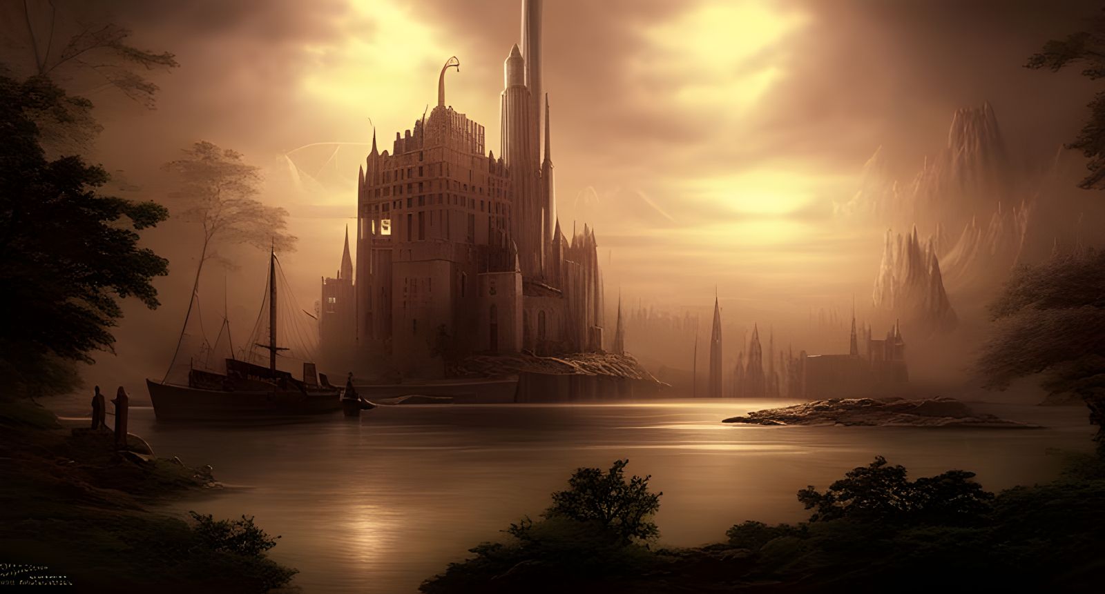 Dark Fantasy World, Hyperdetailed Art Nouveau Concept