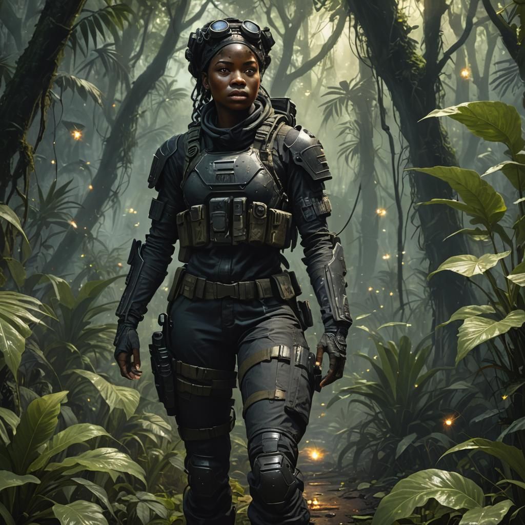 Black Ops Woman in Jungle: Gothic Horror Illustration