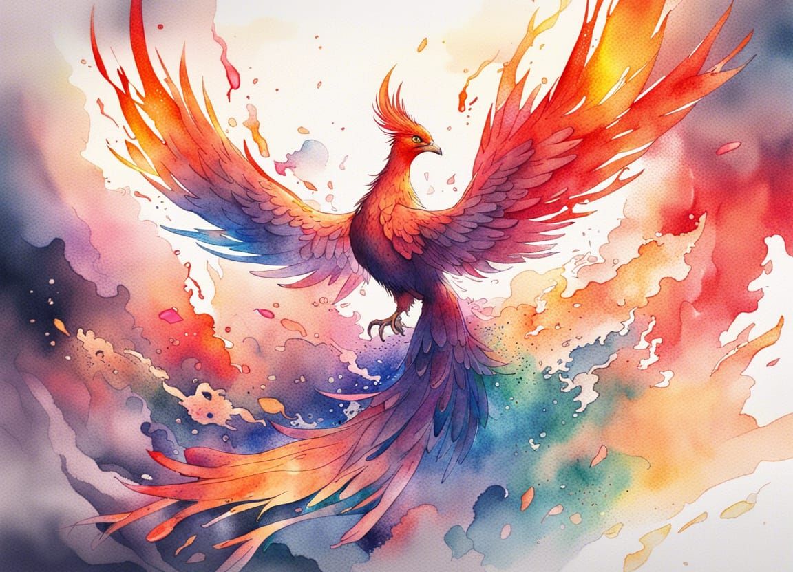 Watercolor Phoenix in Anime Style