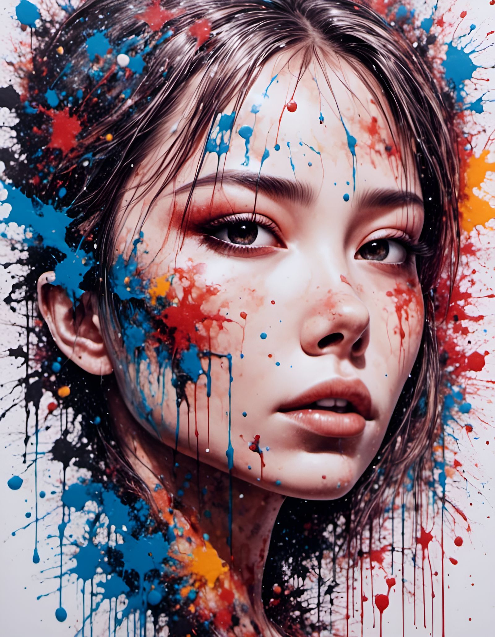 Abstract Woman Drawing with Graffiti Elements