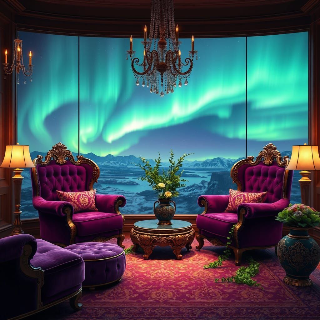Enchanted Purple Sitting Room with Aurora View