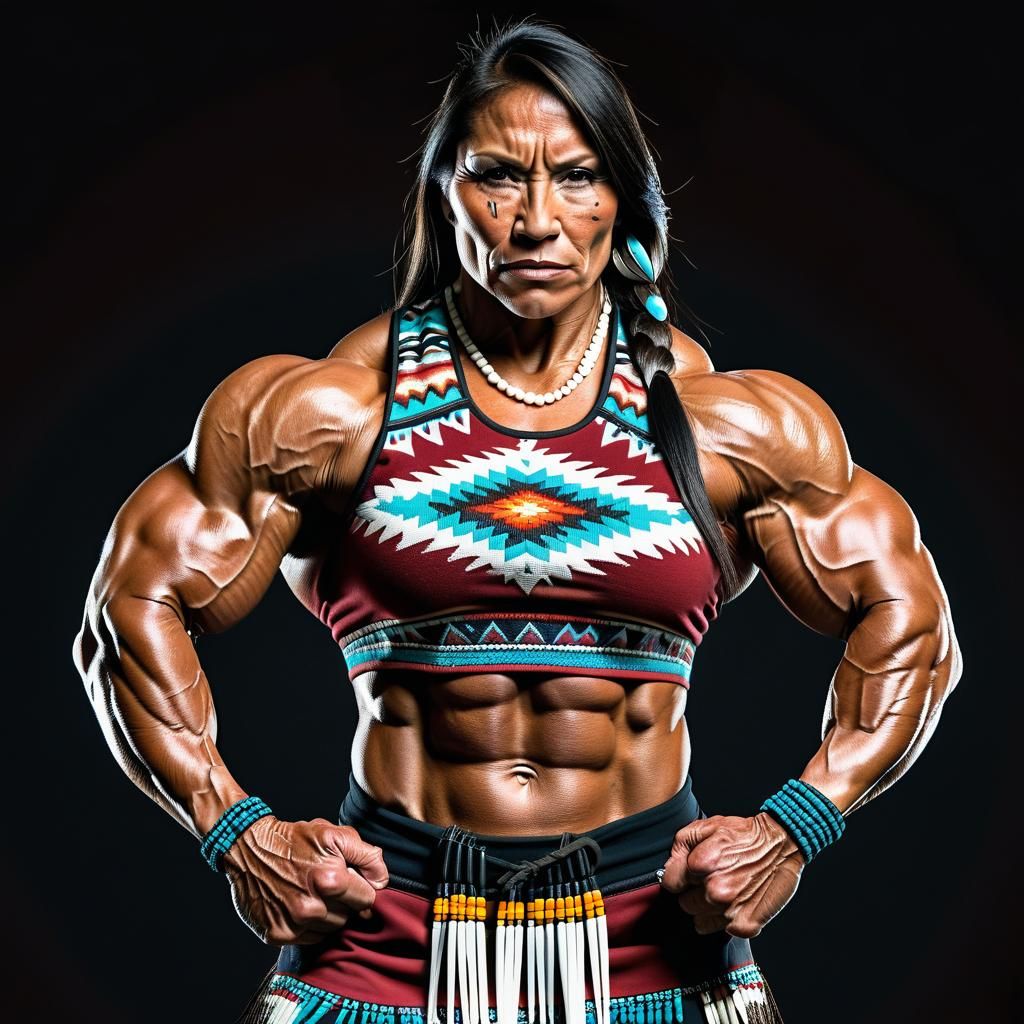 Native American Bodybuilder in Traditional Dress