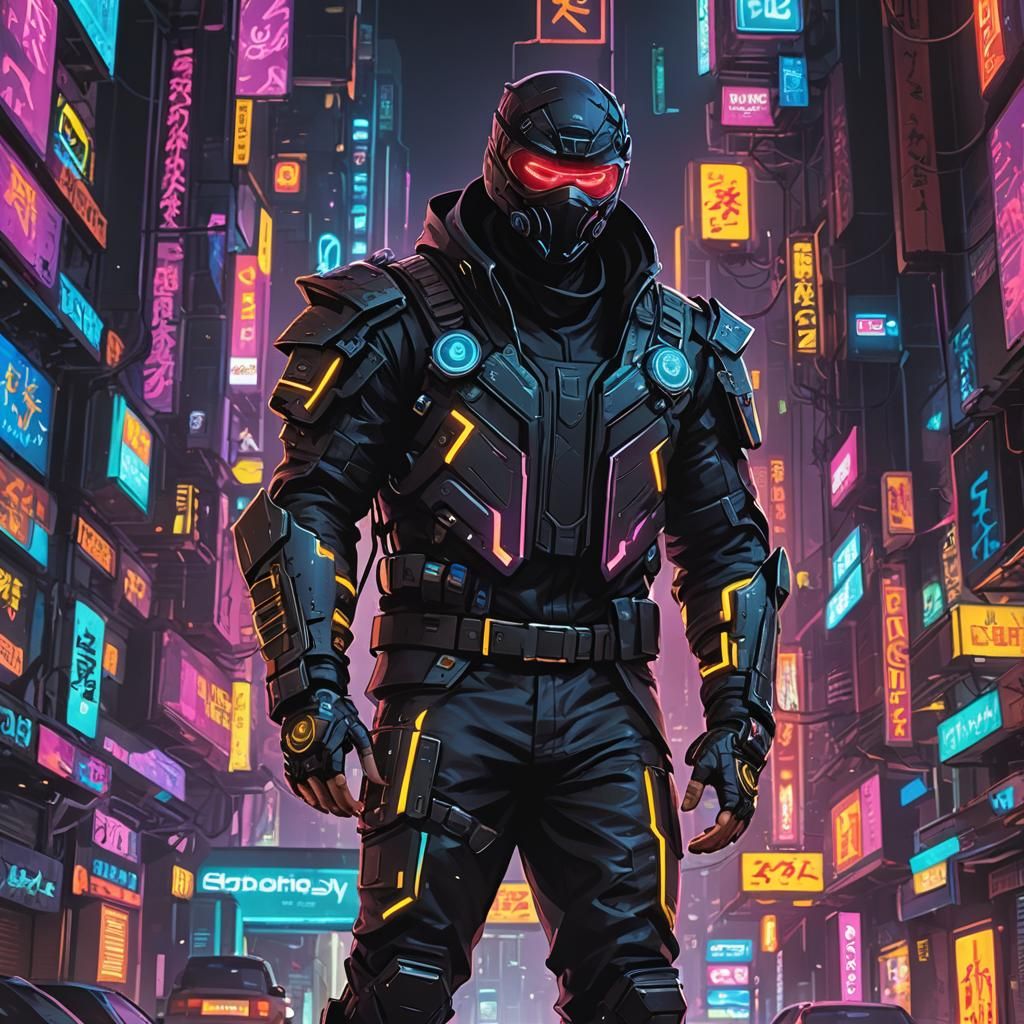 Cyberpunk Ninja in Neon Tokyo