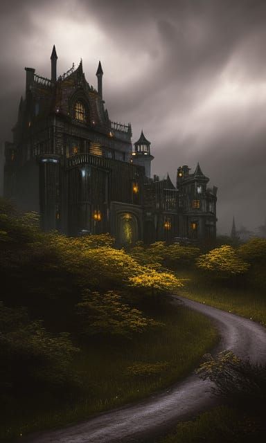 Eerie Gothic Castle in Dark Fantasy Digital Art