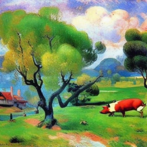 Fox and Pig Under Apple Tree: Persian Miniature