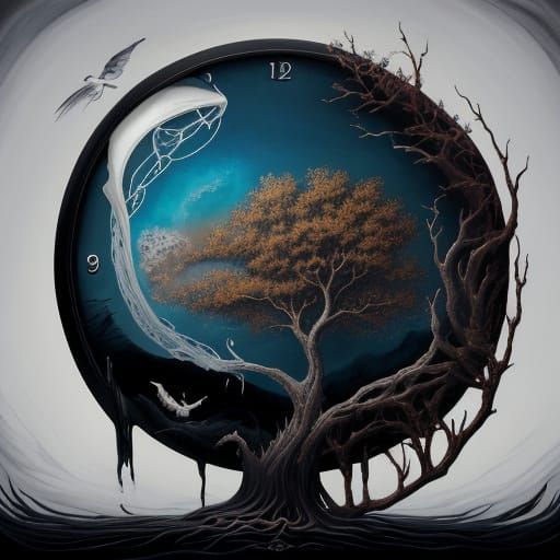 Surreal Landscape with Melting Clocks Oil Painting