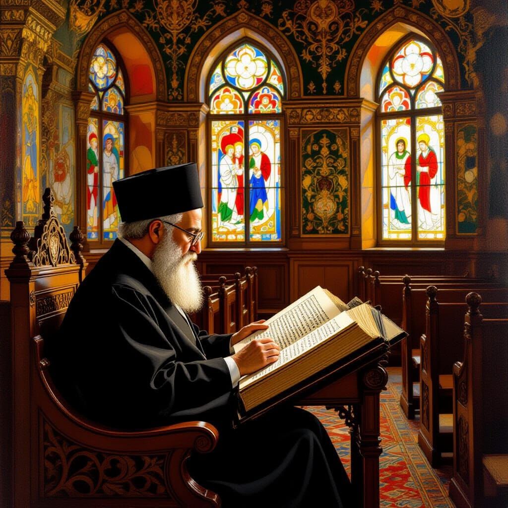 Rabbi Steinman Studies Torah in Synagogue with Chagall-Klimt...