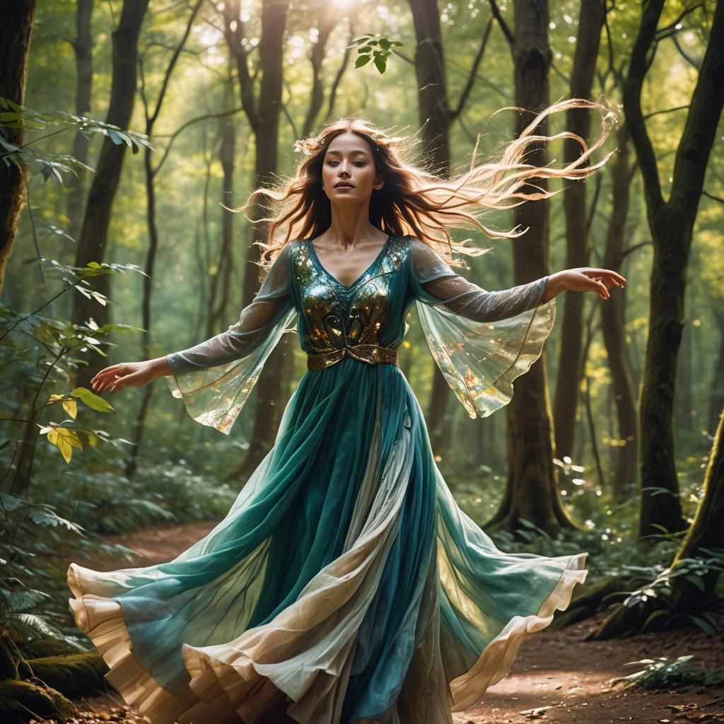 Ethereal Spirit Dancer in Lush Forest