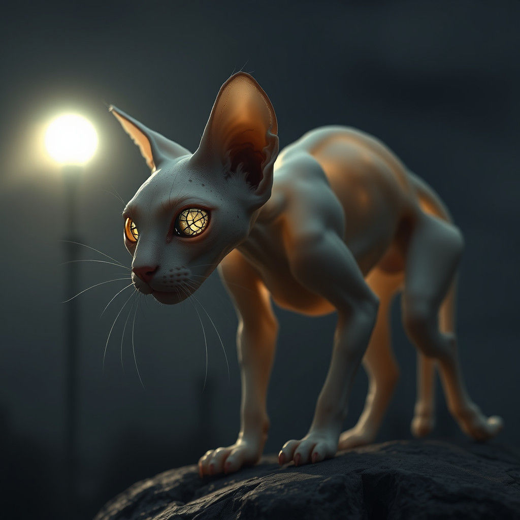 Surreal Feline Form Absorbs Streetlight's Glow