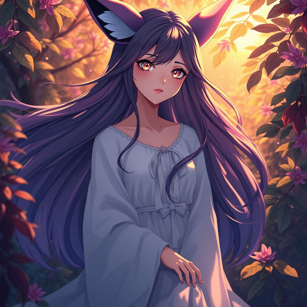 Espeon as Serene Anime Girl in White Dress