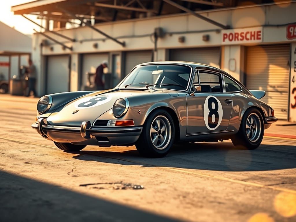 Vintage Porsche 911 in Sun-Drenched Pit Lane