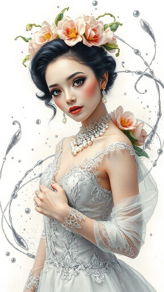 Elegant Androgynous Woman in Whimsical Fashion Portrait