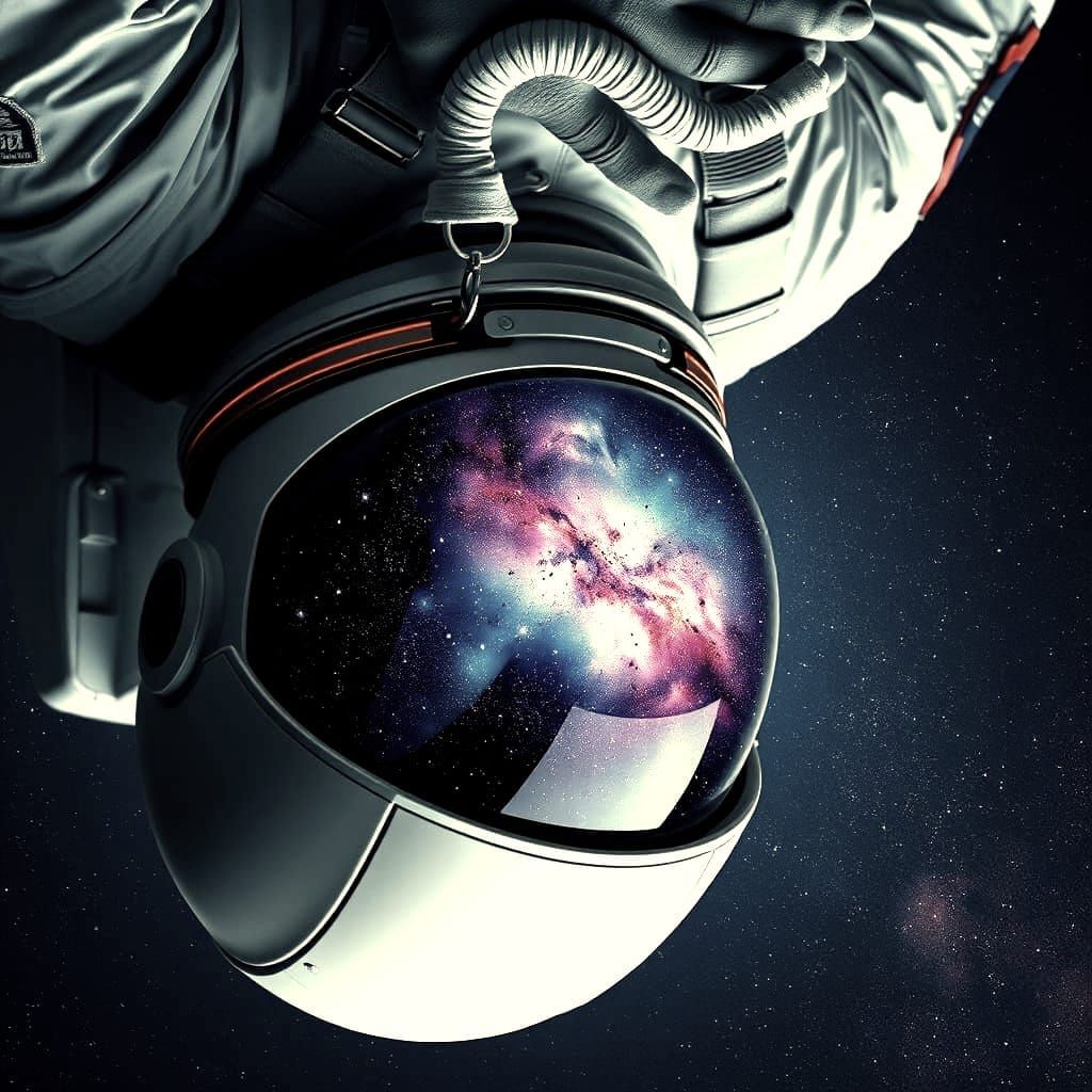 Astronaut Holding Galaxy With Starry Helmet