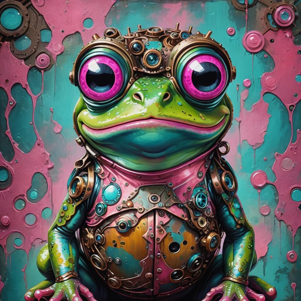 Steampunk Frog Portrait with Googly Eyes