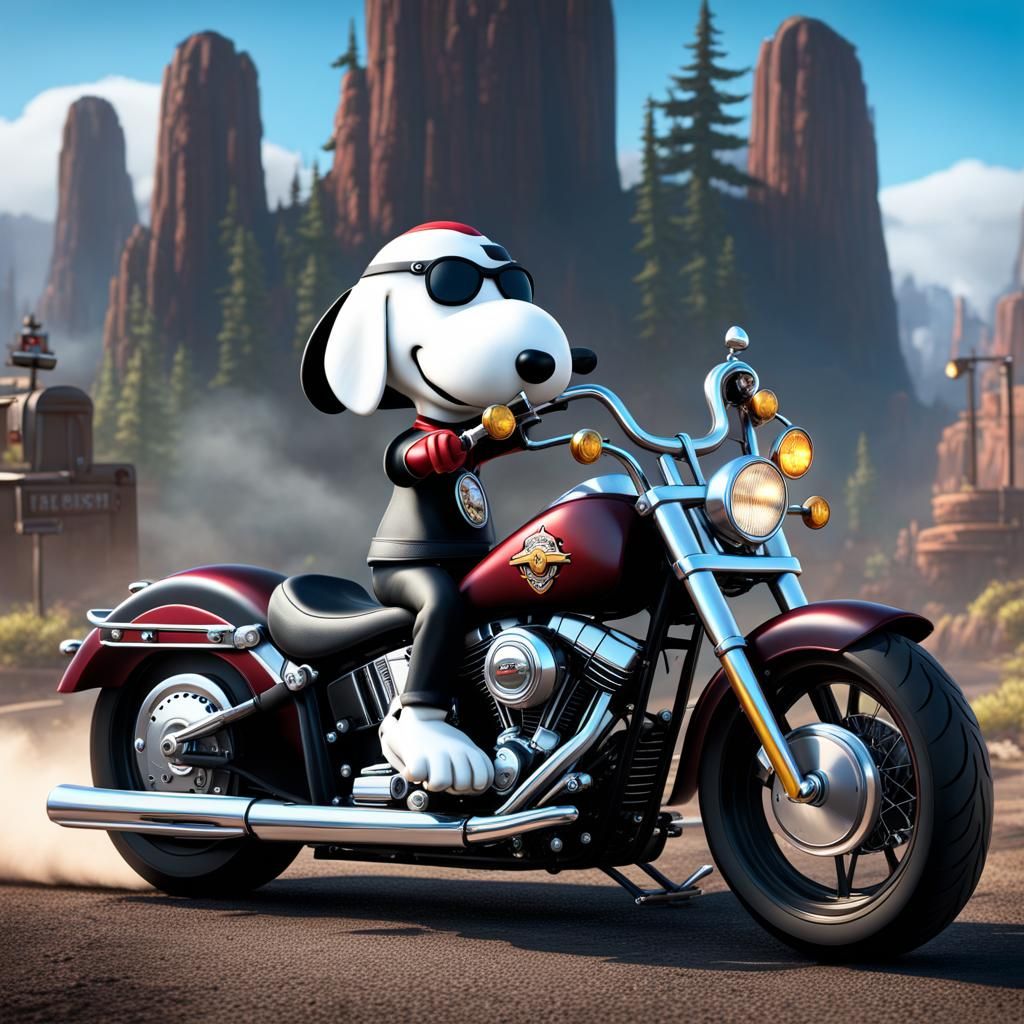 Snoopy as a Biker: Hyper Realistic Cartoon