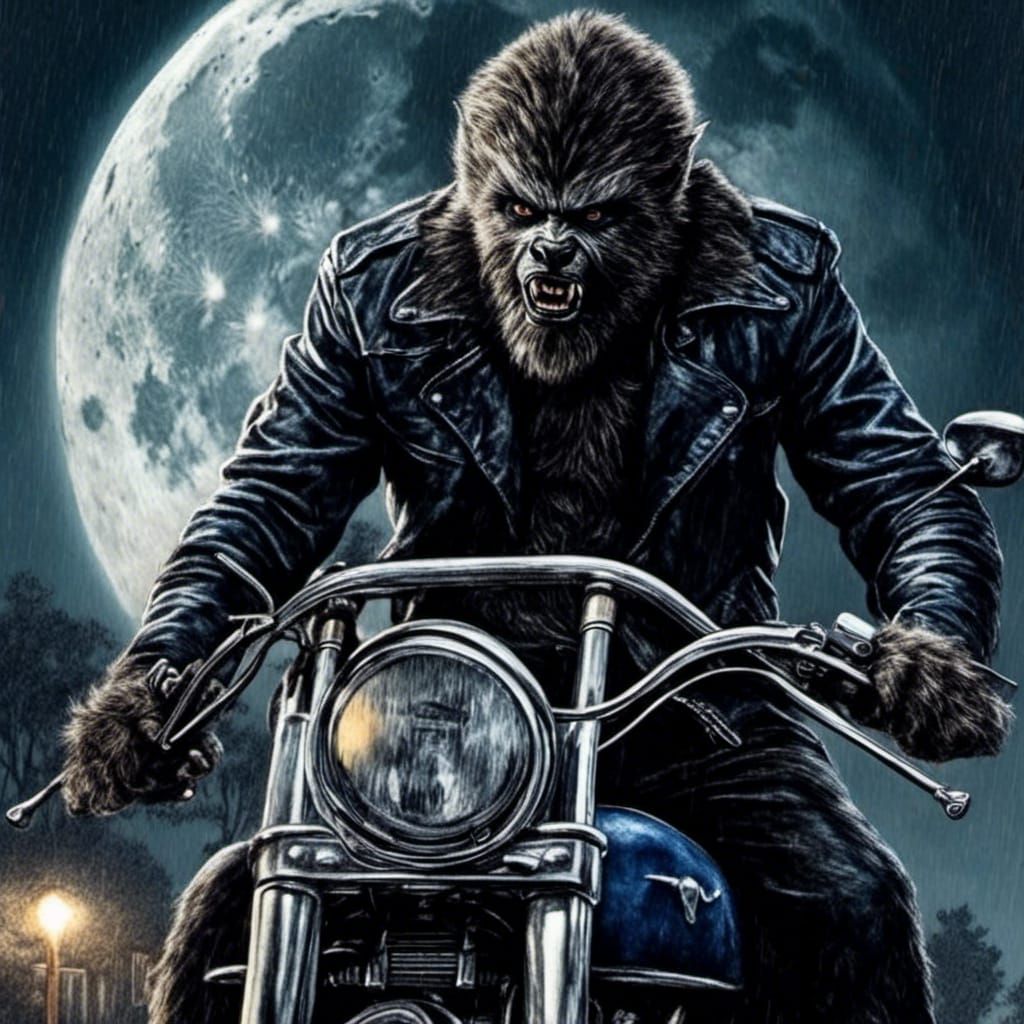 Motorcycle Rider Under Full Moon in Hyper-Realistic Style