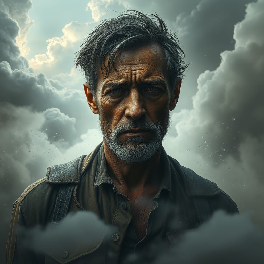 Ethereal Heartbreak: Weathered Soul Amidst Tempestuous Skies
