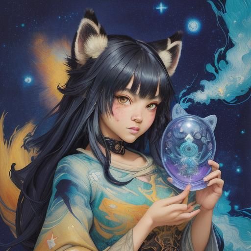 Anime Raccoon Alchemist in Hyperrealistic Oil Painting Style