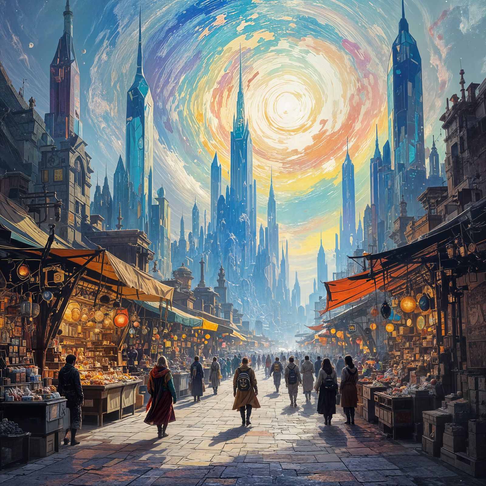 Alien Moon Marketplace with Crystalline Structures